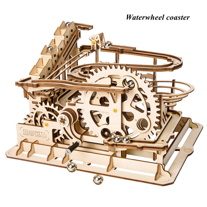Build Your Own Marble Run (3D Wood Sculpture - Waterwheel, Tower, Cog and Lift Coaster)