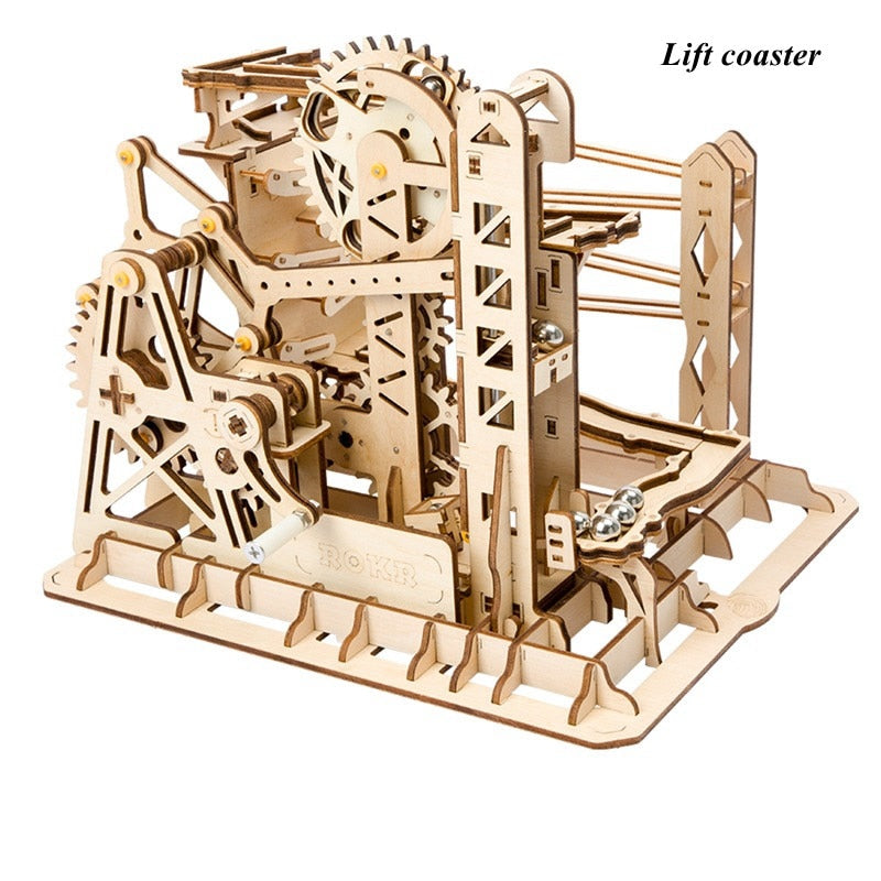 Build Your Own Marble Run (3D Wood Sculpture - Waterwheel, Tower, Cog and Lift Coaster)