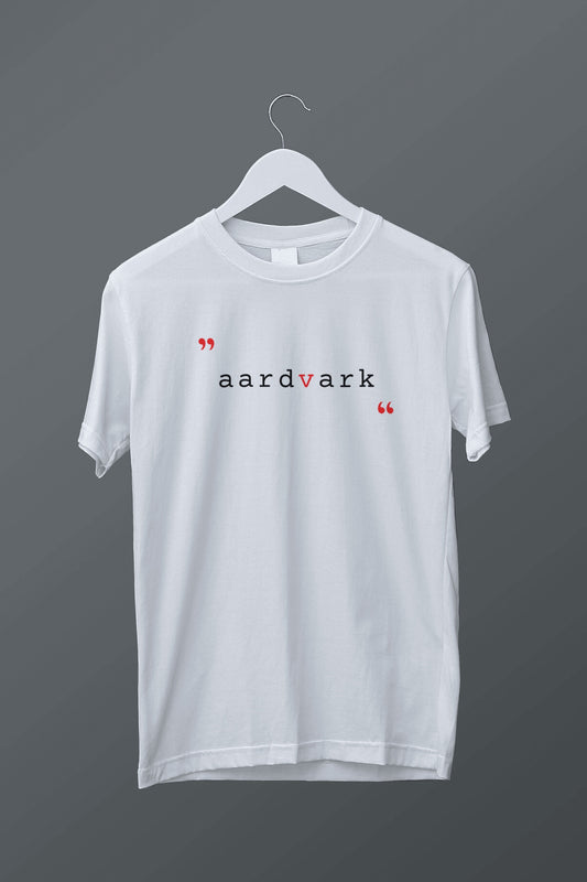 Aardvark Typography Typeset Typewriter Modern Minimalist Premium Unisex Classic Crewneck T-shirt (WHITE)