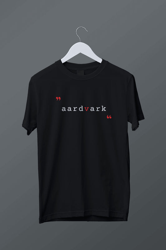 Aardvark Typography Typeset Typewriter Modern Minimalist Premium Unisex Classic Crewneck T-shirt (BLACK)