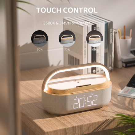 6-in-1 Modern Minimalist Digital Alarm, Clock, Radio, Bluetooth Speaker, Wireless Charger, Lamp with LED Display