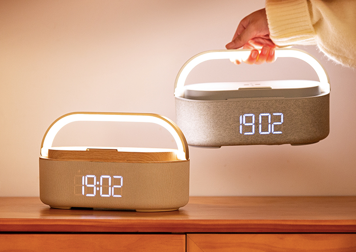 6-in-1 Modern Minimalist Digital Alarm, Clock, Radio, Bluetooth Speaker, Wireless Charger, Lamp with LED Display