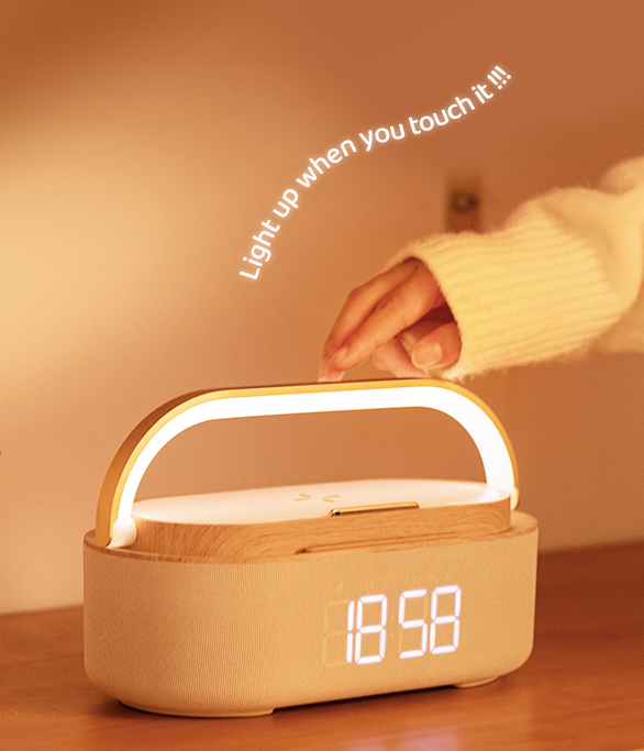 6-in-1 Modern Minimalist Digital Alarm, Clock, Radio, Bluetooth Speaker, Wireless Charger, Lamp with LED Display