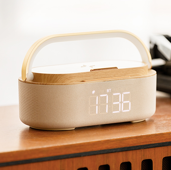 6-in-1 Modern Minimalist Digital Alarm, Clock, Radio, Bluetooth Speaker, Wireless Charger, Lamp with LED Display
