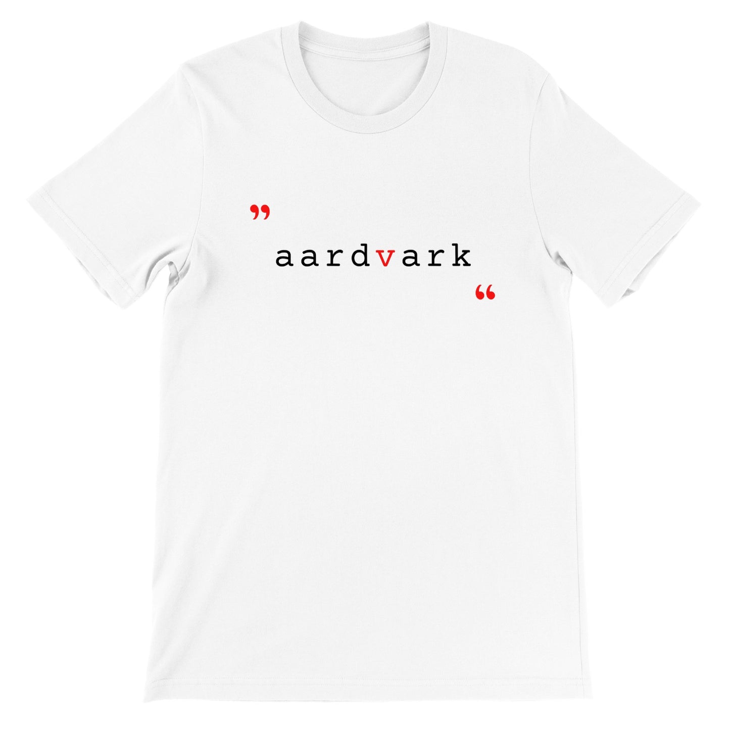 Aardvark Typography Typeset Typewriter Modern Minimalist Premium Unisex Classic Crewneck T-shirt (WHITE)